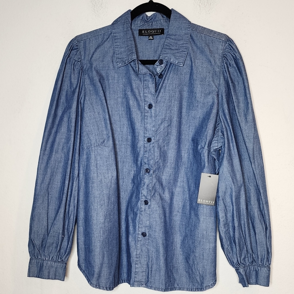 NWT Eloquii Denim puff sleeve button top. Women's plus size 18.